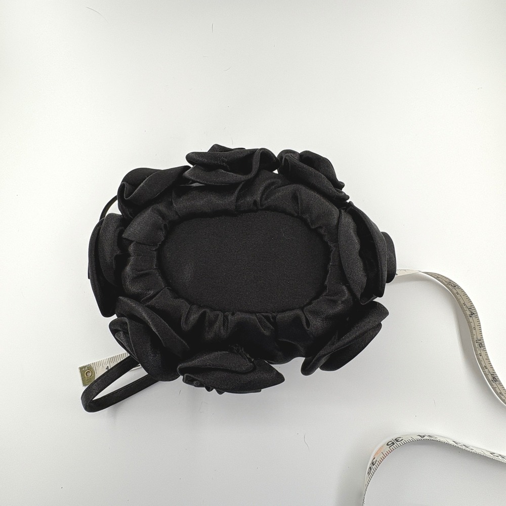 Black Satin 3D Rosette Evening Bag Mini Formal Handbag Top Handle - Picture 6 of 7